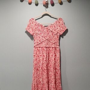BB Dakota Pink/Red Floral Short Sleeve Maxi Dress